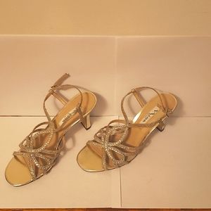 Gold Heels Wedding  Shoes Ankle Strap Open Toe S